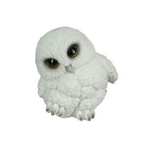 Adorable Big Eyed White Baby Snowy Owl Mini Statue 4.75 Inches High